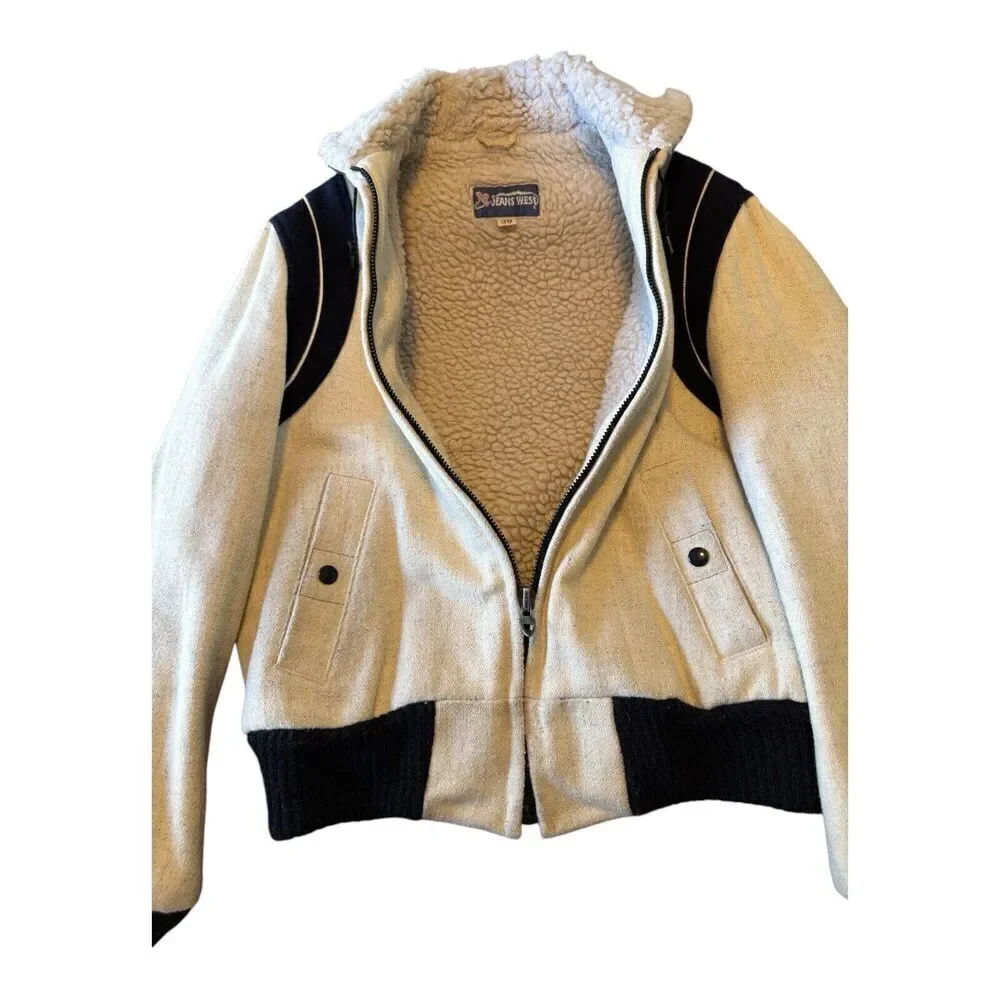 Vintage Jeans West Wool Sherpa Lined Women’s Hooded Jacket Sz 38